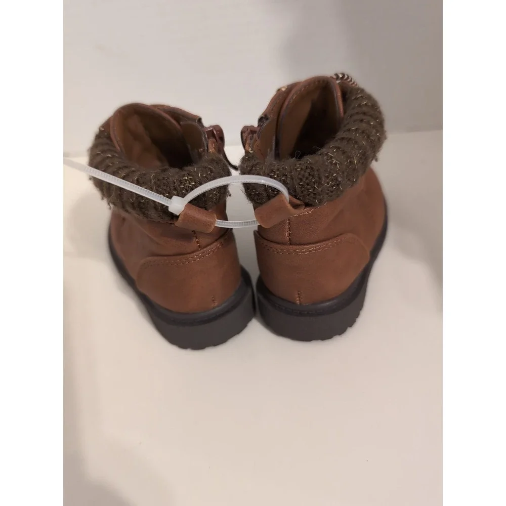 Wonder Nation Hiker Boots Baby Toddler Girl Size 4 Brown Side Zip‎ Booties Shoes